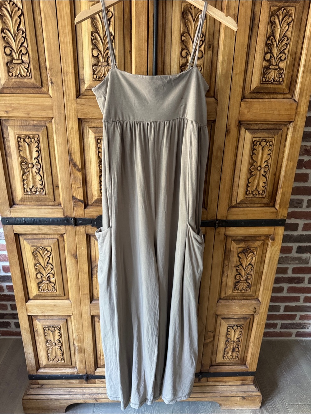 FP Movement by Free People Taupe Wide-Leg Hot Shot Jumpsuit with Pockets